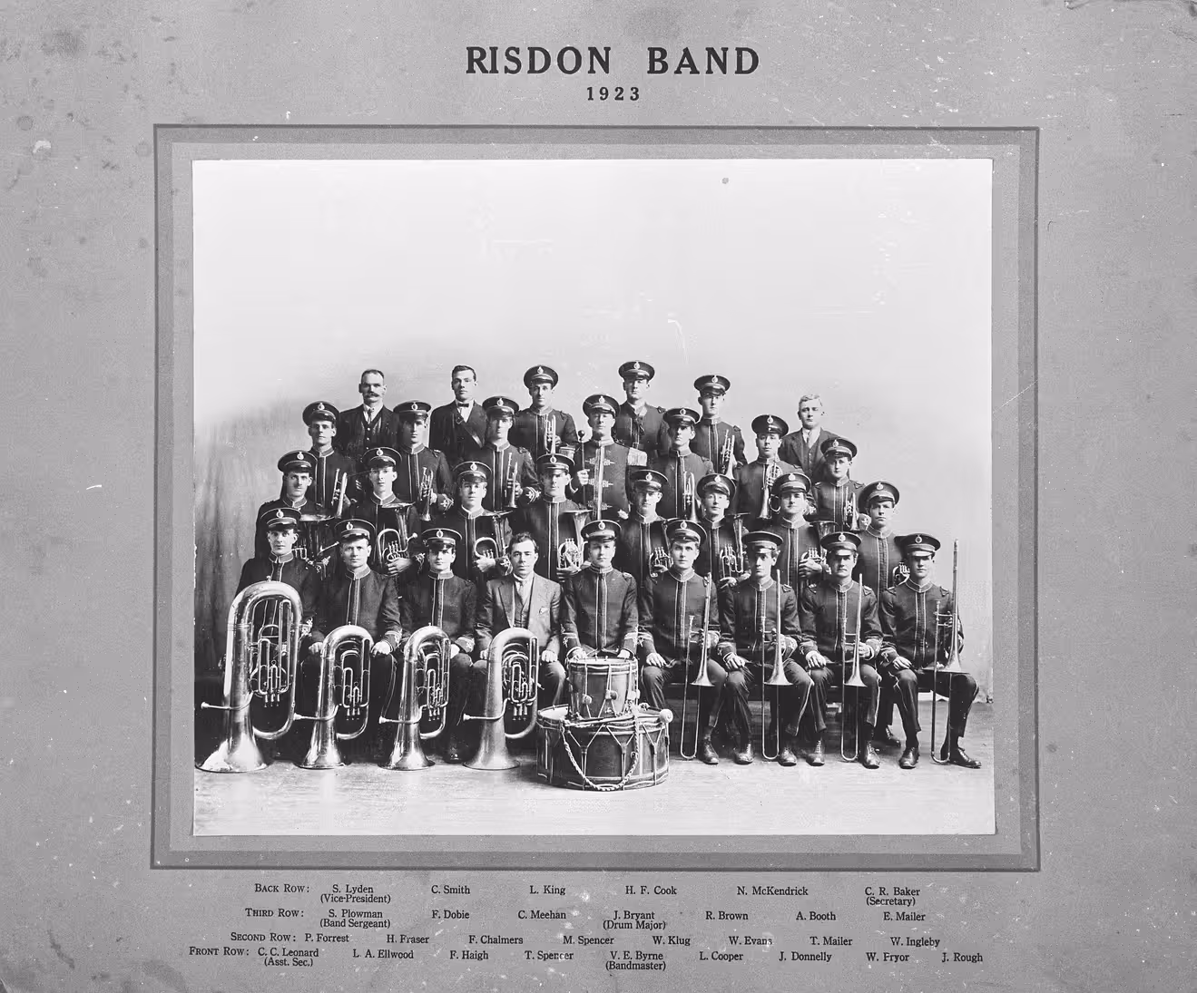 A photo showing Risdon (zink works) Band from 1923